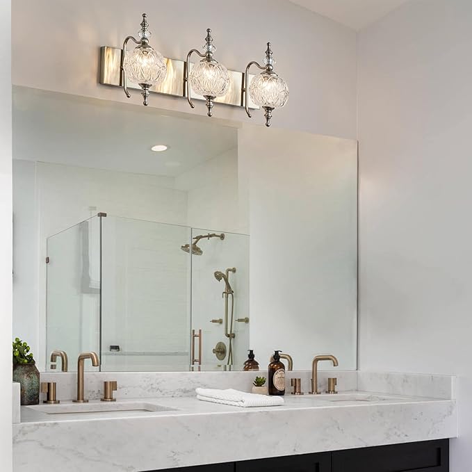 Brushed Nickel Vanity Lights Bathroom Vanity Light Fixtures Vintage 3-Light Bathroom Lighting Fixtures Over Mirror
