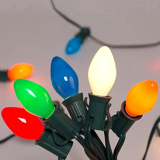 C7 LED Christmas Lights Vintage 25Ft Outdoor Multicolor String Lights with 27 Multicolor LED Bulbs, Vintage Christmas Lights for Christmas Backyard Carnival Patio Wedding Holiday Decoration-Green Wire