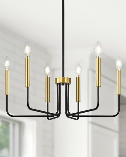 Yunnix Black and Gold Chandelier 6-Light Modern Pendant Hanging Light Fixture for Dining Room, Bedroom Pendant Ceiling, Foyer Entryway, Kitchen Island