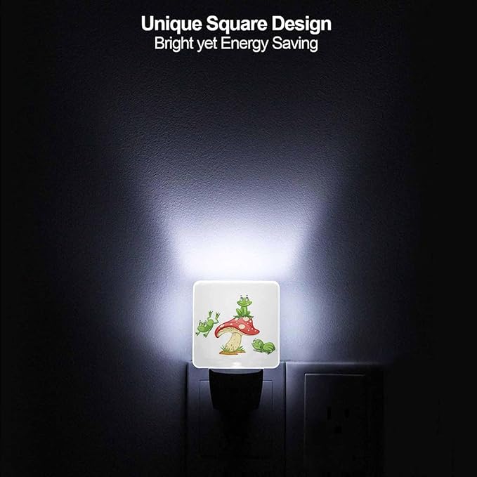 LED Night Light,3 Frogs On Mushroom LED Night Light Plug into Wall with Dusk to Dawn Light Sensor White Energy Efficient Nightlight for Bedroom Bathroom Hallway Living Room Kitchen