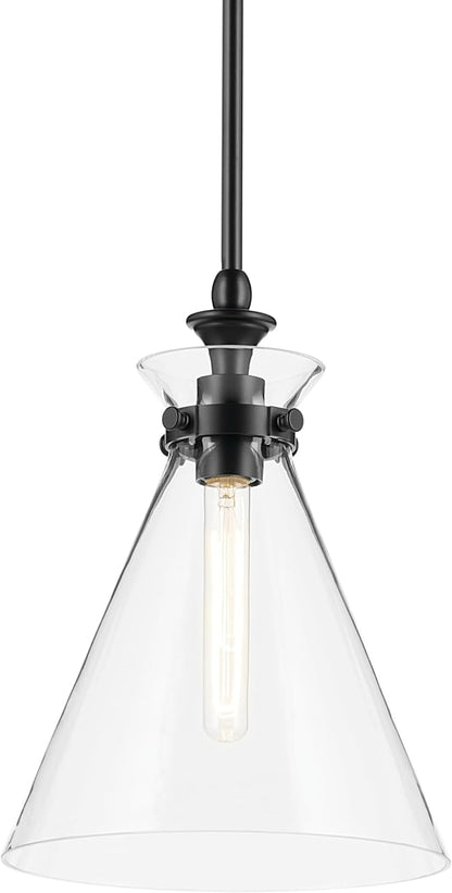 Kichler Laria 1-Light Pendant Light Fixture with Clear Glass, Kitchen Island Hanging Light in Black, Updated Traditional Style for Dining Room (14.5" x 10.5"), 52774BKCLR