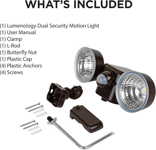 Limitless Innovations Lumenology Dual Security Motion Sensor Spotlights with Adjustable Heads and Sensitivity - Ultra-Bright 1,000 Lumen LED Flood Light - Waterproof/Outdoor (Dark Bronze)