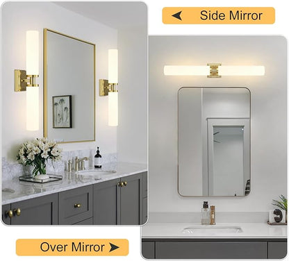 Gold Wall Sconces Set of Two, Bathroom Sconces with Frosted Glass Shade, Modern Vanity Sconces Lighting over Mirror, Wall Light Fixtures for Living Room Bedroom Hallway (Bulbs Not Included)