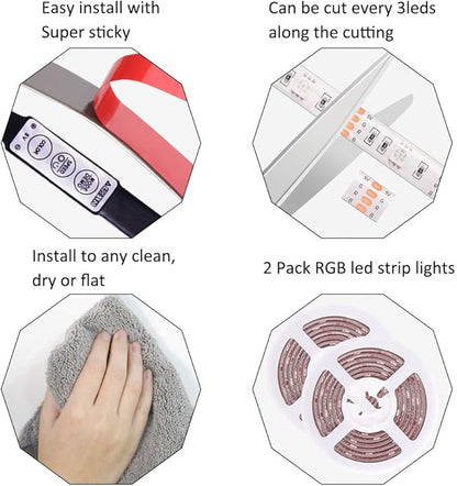Battery Operated LED Strip Lights RGB Battery Powered Led Strip Lights 3 Keys Controller 13.2FT/4M Color Changing Flexible Light for PC TV Mirror Kitchen Cabinet Shelves, Room Decor 2Pcs