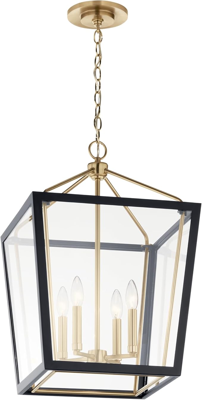 Kichler Delvin 4-Light Pendant Light Fixture with Clear Glass Panes in Champagne Bronze and Black for Kitchen Island, Dining Room, or Foyer (16" x 24"), 52619CPZBK