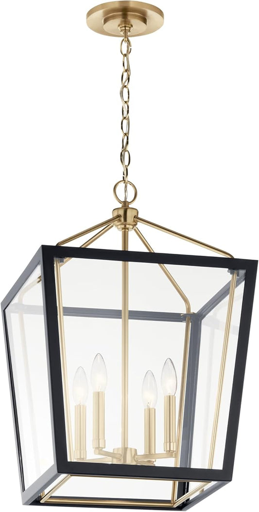 Kichler Delvin 4-Light Pendant Light Fixture with Clear Glass Panes in Champagne Bronze and Black for Kitchen Island, Dining Room, or Foyer (16" x 24"), 52619CPZBK