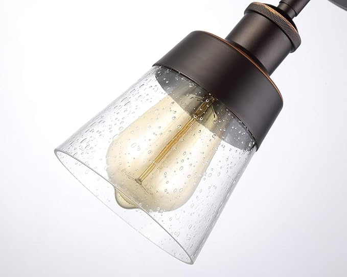 Fivess Lighting Rustic Glass Flush Mount Light Fixture Mini Clear Seeded Glass Shade Semi Flush Mount Ceiling Light for Hallway Farmhouse Kitchen Entryway, Oil Rubbed Bronze