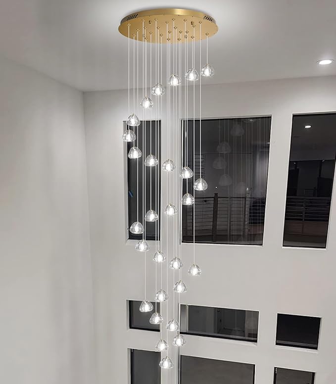 HAIXIANG 157 Inches Long Chandelier Bubble Crystal Balls Glam Chandeliers Dimmable Light High Ceiling Pendants Light Adjustable Large Size Lighting Fixtures Antique Gold