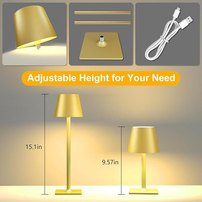 4 Pack Gold Cordless Table Lamp: 6000mAh Battery Operated Touch Lamp Outdoor Table Lights, 3 Color Stepless Dimming, Waterproof Wireless Portable Desk Lamp for Indoor Table Living Room Camping Cafe