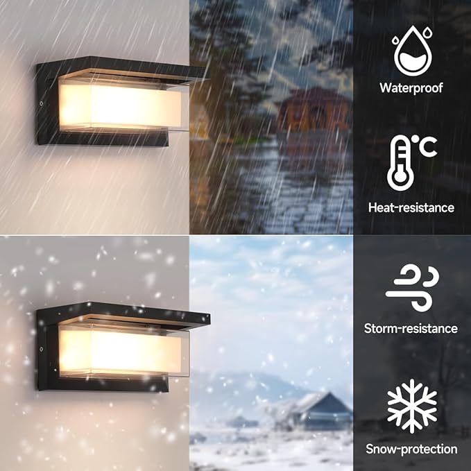 2-Pack 24W Modern LED Wall Sconces, ETL Certified, 3000K/4000/6500K Color Adjustable, 10-100% Dimmable Outdoor Wall Lights, 2160LM IP65 Waterproof Exterior Lighting Fixtures for Porch, Patio