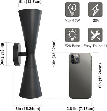 Wall Sconce Bathroom Sconces Lighting, 13 inch Black Modern Sconces Up Down Lights Wall Decor Indoor Wall Light Fixtures for Living Room Hallway Staircase Bedroom Hardwired