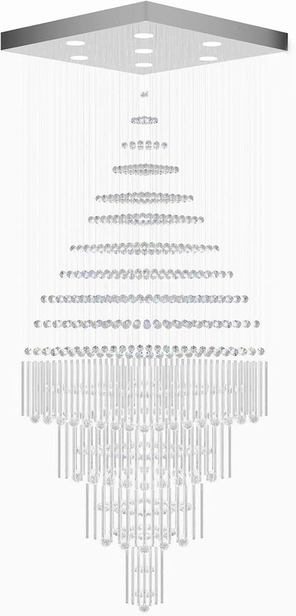Flashing God D32''X H100'' Modern Crystal Chandelier, Raindrop Chandelier for Entryway, Large Chandeliers for High Ceilings, Staircase, Foyer, Living Room, 4-Tier Hanging Light Fixture