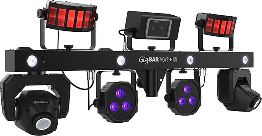 CHAUVET DJ – GigBAR Move + ILS 5-In-1 Lighting System | Moving Heads, Derbies, Washes, Laser & Strobe on One Bar | ILS Compatible | RF Remote, Tripod & Carry Bags Included