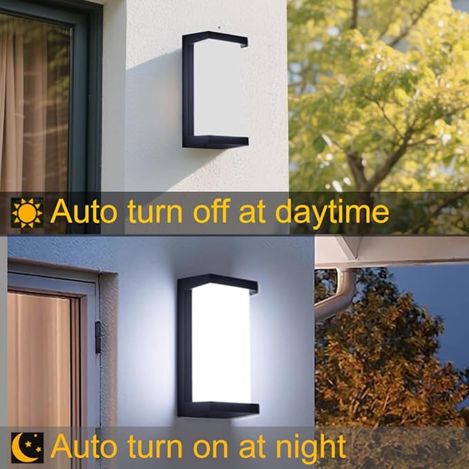 Sytmhoe Dusk to Dawn Outdoor Wall Lights, Modern LED Exterior Light Fixture,6000k Black Outdoor Wall Sconce,Ouside Light for House Porch Patio Garage Walkway Backyard Garden
