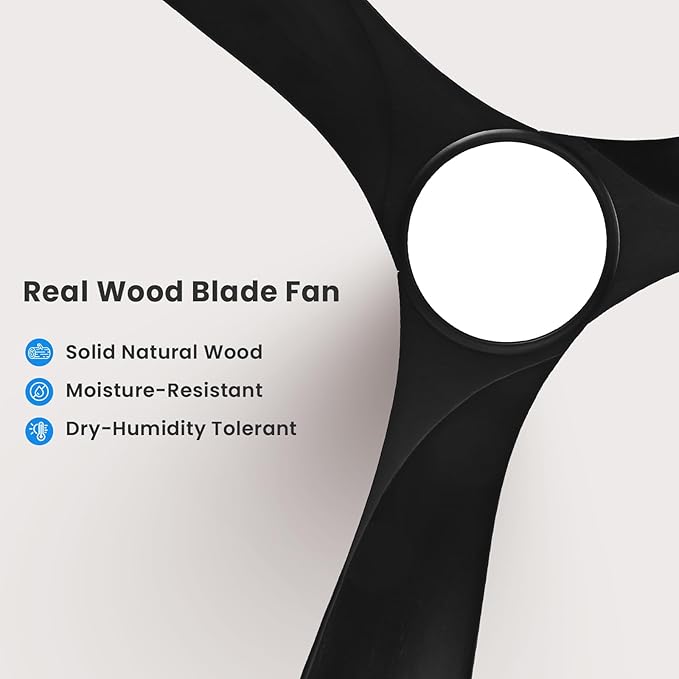 heimo 52 Inch Black Ceiling Fan with Light and Remote, Wood Outdoor Ceiling Fans with Lights Dimmable for Bedroom Living Room Patios Kitchen Modern 3 Blade Propeller Indoor Fan