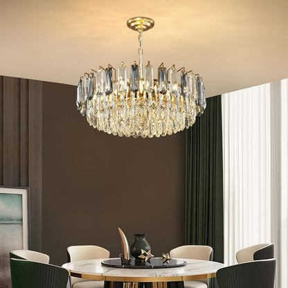 23.6" Modern Crystal Chandelier Gold 3-Tier Luxury Pendant Light Gold Plated Ceiling Pendant Lighting for Dinning Room Living Room Foyer