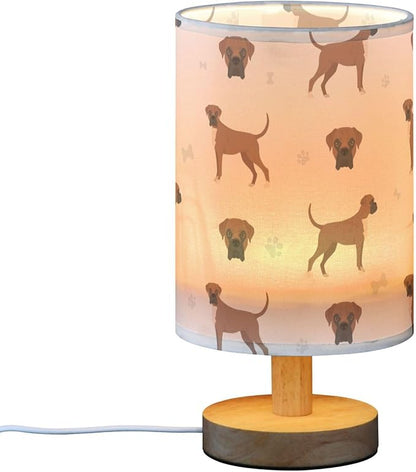 Table Lamp Boxer Dog Pattern Nightstand Lamp with Wood Base Fabric Lamp Shade Bedside Desk Lamp for Living Room Bedroom Kids Room Office