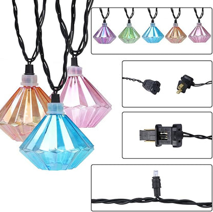 Vigdur Lantern String Lights - Multicolor Decorative String Lights Plug in with 10 Diamond Shaped Bulbs, Indoor String Light for Xmas Party Wedding Bedroom Patio Decor