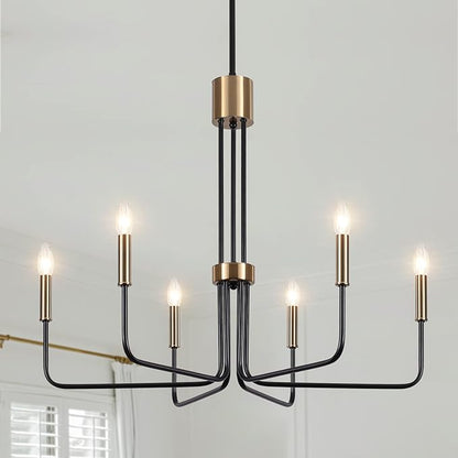 6-Light Modern Farmhouse Chandelier, Black and Gold Chandelier for Dining Room Light Fixtures Ceiling Hanging, Kitchen Chandelier for Bedroom Living Room Entryway