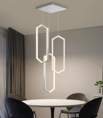 3-Rings Dimmable Pendant Lighting Adjust LED Chandelier Ceiling Light Fixtures for Kitchen Island Dining Room Living Room Bedroom Silver