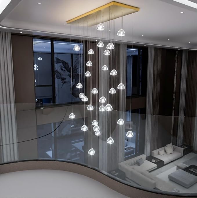 HAIXIANG W47.2 x D15.7 x H157 Glam Chandelier Rectangular Chandeliers Bubble Crystal Pendants Light Fixture Dimmable High Ceiling Large Light Antique Gold