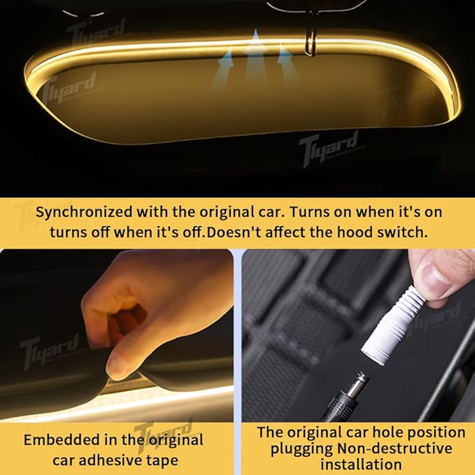 Tlyard Front Trunk LED Lights Strip for Tesla Model 3 Highland 2024 2025 2026 Back Interior Frunk Lightning Waterproof &High Brightness Strip for Tesla Model 3 Accessories Warm White