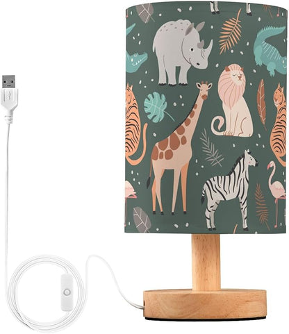 Bedside Table Lamp Cute Animals Funny Crocodile Zebra Iraffe Lion Tiger Flamingo Hippopotamus Nightstand Lamp with Wood Desk Lamps for Bedroom Living Room Nursery Office Home Decor