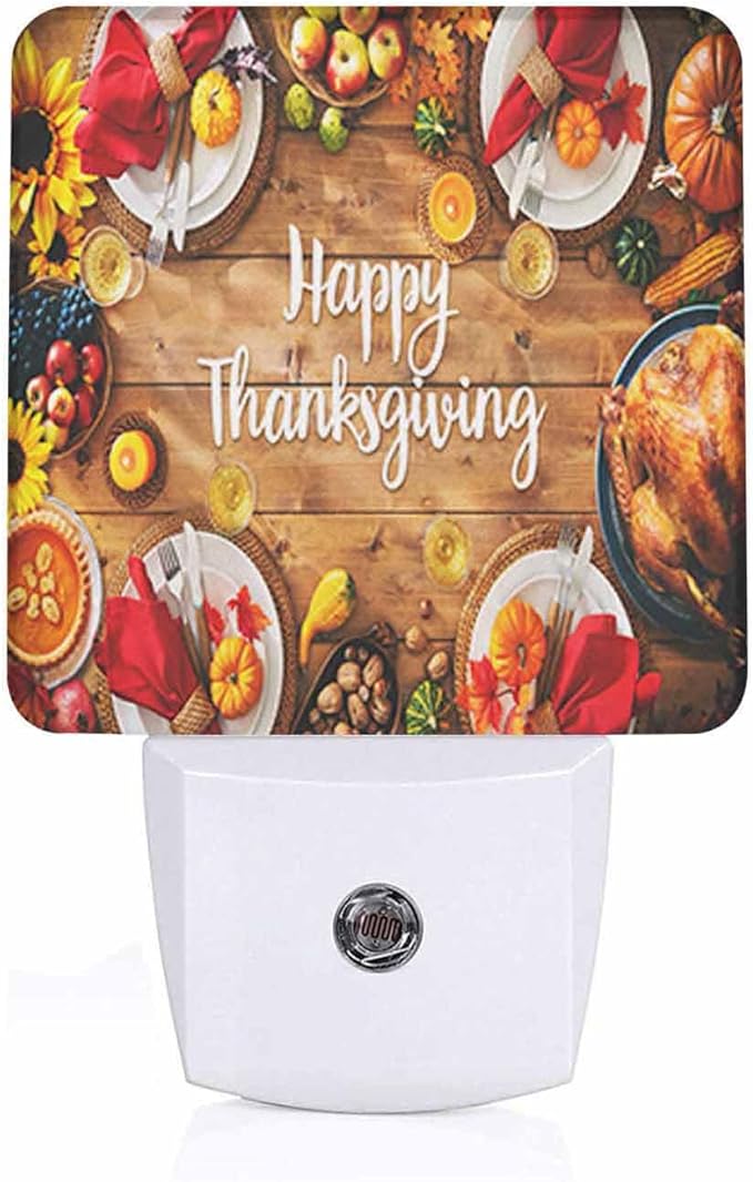 LED Night Light Plug into Wall with Dusk to Dawn Light Sensor White Energy Efficient Thanksgiving Celebration Traditional Dinner Meal Nightlight for Bedroom Bathroom Hallway Living Room Kitchen