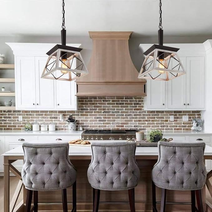 Q&S Farmhouse Dining Room Pendant Light Fixture,1-Light Industrial Chandelier Hanging Lights for Hallway Entryway Patio Kitchen Island UL Listed