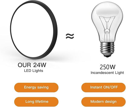 12 inch Flush Mount LED Ceiling Light Fixture, 3000K/4500K/6500K Selectable Ceiling Lights, Ultra Thin Round Black Ceiling Lamp for Living Room, Bedroom, Kitchen, Bathroom, Hallway, Non-dimmable