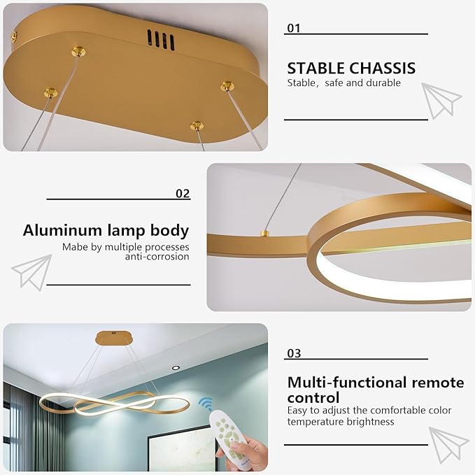 Modern Gold Chandelier for Dining Room Light Fixture Over Table
