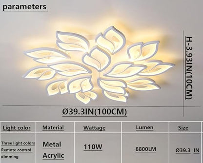 110W Dimmable LED Ceiling Light with Remote Control Ceiling Lapm Modern 15-Leaf Acrylic Chandelier 39.37in for Bedroom Living Room Dining Room Office Kitchen
