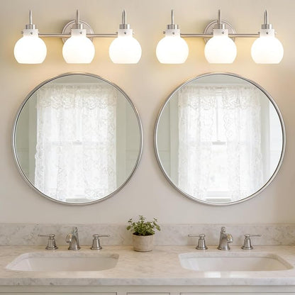 Bathroom Light Fixtures Brushed Nickel 3 Light Vanity Light Wall Sconces with Milk Globe Glass Shades Bath Wall Lamp over Mirror Farmhouse Wall Mount Lights for Kitchen Living Room Bedroom Hallway