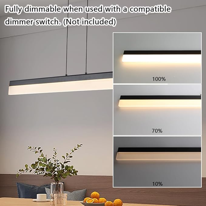Black Wood LED Kitchen Island Lighting, 39 Inch LED Linear Pendant Light, Dimmable Ceiling Hanging Chandeliers for Dining Room Living Room Bar Pool Table 24W, Modern Farmhouse Fixture, 4000K