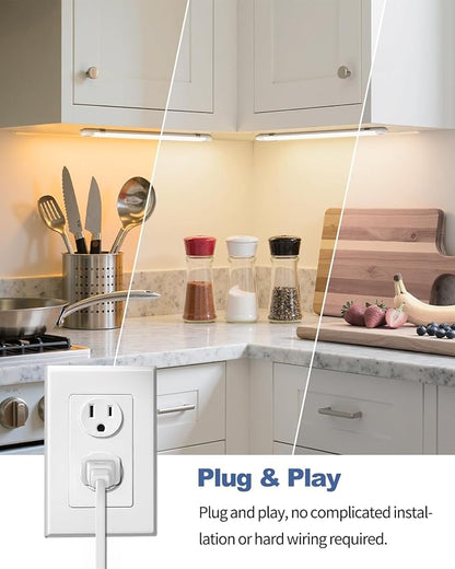 MYPLUS 24" Under Cabinet Lighting, 2pcs Hand Wave Sensor Under Counter Lights for Kitchen, 600LM Bright LED, 5 Color Temps, Dimmable Under Cabinet Lights Plug in for Desk,Sink,Workbench