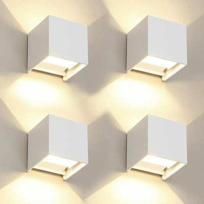 4 Pack LED Outdoor Wall Lights Exterior/Interior 3 Colors Adjustable 15W Wall Light Fixture IP65 Waterproof Porch Exterior Wall Sconce Modern Outdoor Lighting Square Aluminum White Up and Down Lights