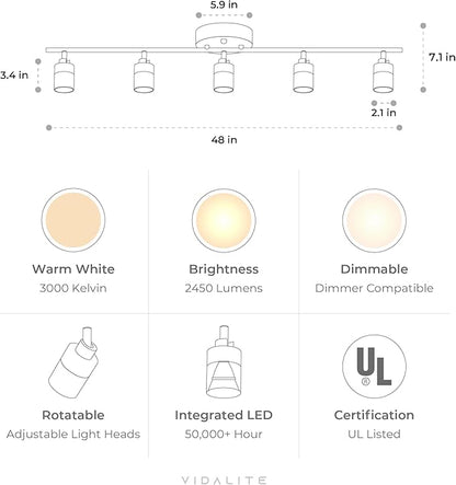Shura Black 5-Light Track Light with Adjustable Heads, Integrated LED Bulbs, 4 ft. Track Lighting Kit Ceiling Light, 3000k, 2450 Lumens