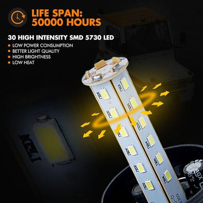 Xprite 30 LED Amber Forklift Beacon Strobe Light Safety Warning Flashing Lights for 10-110V Mower, ATV, Trucks, Tractor, Golf Carts, UTV, Cars, Bus