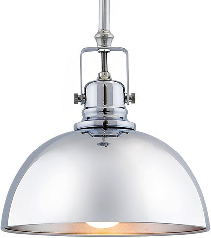 Kira Home Belle 9" Modern Industrial Pendant Light with Dome Shade, Petit Retro Metal Hanging Light, Chrome Finish