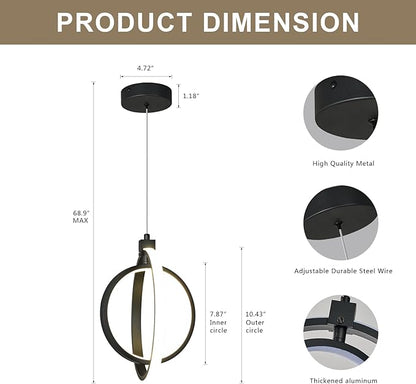 Modern LED Chandelier Black Ring Pendant Light Fixtures 4000K Dimmable Height Adjustable Pendant Lighting for Dining Room Kitchen Island Bedroom Living Room Foyer（2-Pack）