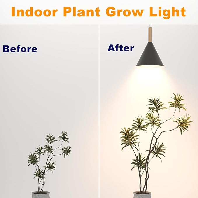 Hanging Grow Lights for Indoor Plants, 20W Full Spectrum Plant Lamp with Timer, Adjustable Height, Wall-Mounted 3000K Growlight with 14.5 ft Power Cord, for Greenhouse, Garden, Large Plants (Black)