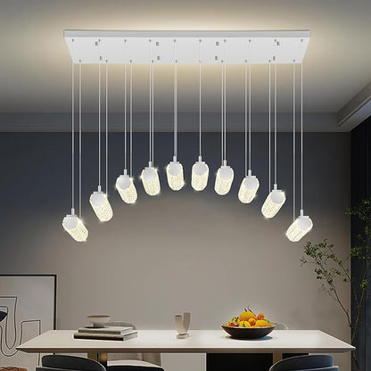 Rectangular Crystal Chandelier for Living Room Modern Linear Chandelier for Dining Room Crystal Kitchen Chandeliers Over Table Silver 10 Lights