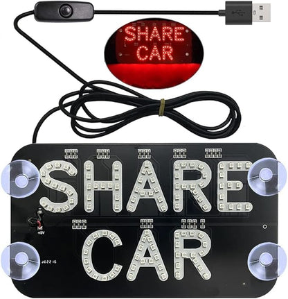 LED Car Sign Decor - Flashing Decal Stickers With Suction Cups for Window, USB Interface Light With Hook - Red