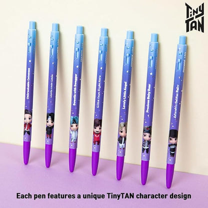 TinyTAN BTS Merchandise Official Licensed Kpop Merch Character Ballpoint Pen Black, 0.5mm, (1 Pack of 7 Pens) (MIC Drop Ver.)