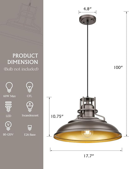 FEMILA 18" Outdoor Pendant Lights for Porch, Farmhouse Pendant Light, Barn Vintage Hanging Light Fixture for Kitchen Island, Adjustable Height,Oil Rubbed Bronze Finish, 4FY15-MP-L ORB