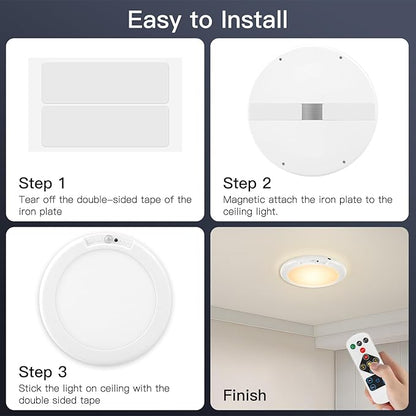 Battery Ceiling Light Fixture with Remote &Motion Sensor 2 in 1, Wireless Bathroom Ceiling Light Shower Light Rechargeable,3Lighting&Dimmable, Magnet Mount LED Closet Light for Bedroom Stairs Garage