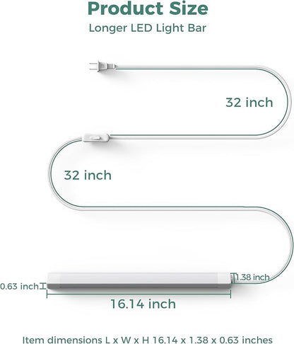 ASOKO 16 Inch Under Cabinet Lights,Plug and Play Under Counter Lighting,6000K Cool White with 700LM Bright,ETL Light Bar with ON/Off Switch for Kitchen,Under Desk,Workbench