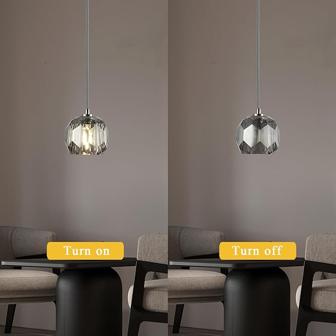 Raindrop Farmhouse Chandelier, Single 1 Light Smoke Crystal Pendant Lights, Modern Nickel Small Hanging Lamp for Dining Room Bedroom Kitchen Island Bathroom
