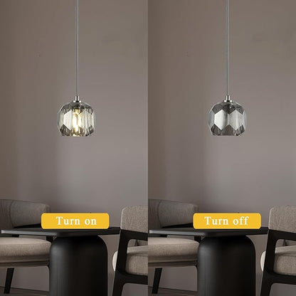 Raindrop Farmhouse Chandelier, Single 1 Light Smoke Crystal Pendant Lights, Modern Nickel Small Hanging Lamp for Dining Room Bedroom Kitchen Island Bathroom