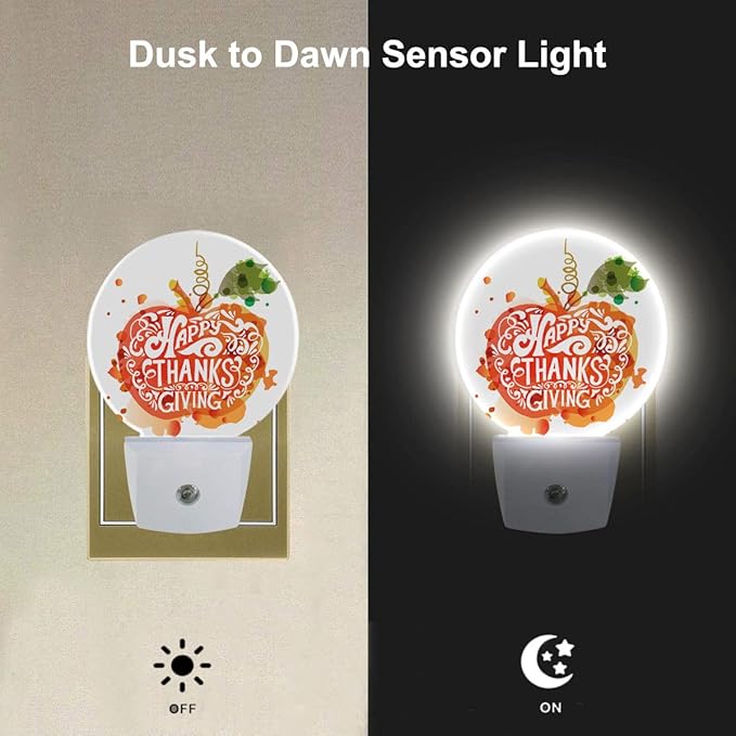 EKOBLA Pumpkin Plug-in Night Light, Thanksgiving Fall Pumpkin LED Nightlight with Auto Sensor for Bathroom & Hallway